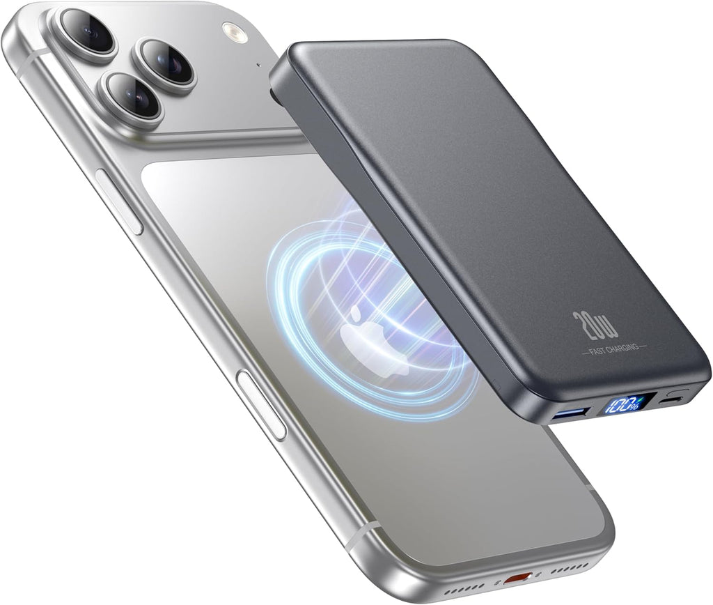 Magsafe Battery Pack, 5000mAh Magnetic Power Bank with Type-C Cable 20W PD Fast Charging Lighting Input Wireless Portable Charger for iPhone 17/16/15/14/13/12/ All Series