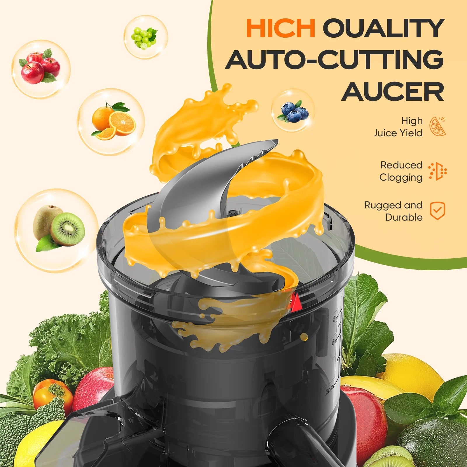 Cold Press Juicer, Juice Extractor Machine with 5.5" Extra Large Feed Chute, 300W Slow Masticating Juicer for Whole Vegetables and Fruits, 1.8L Auto-Feed Time-Saver, Easy to Clean