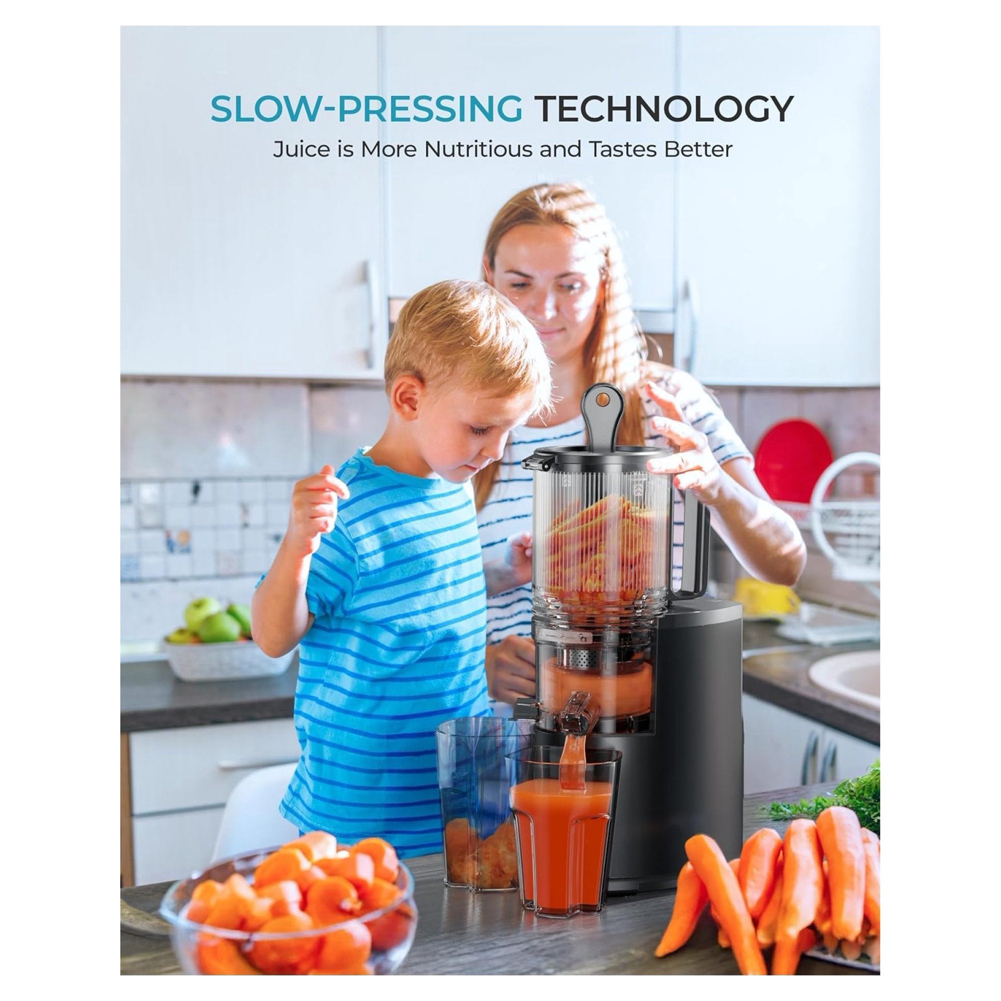 Cold Press Juicer, Wide Feed Chute Juicer Machines, Stainless Steel Slow Masticating Juicers Easy to Clean, Vegetables & Fruits Juice Extractor, High Juice Yield,