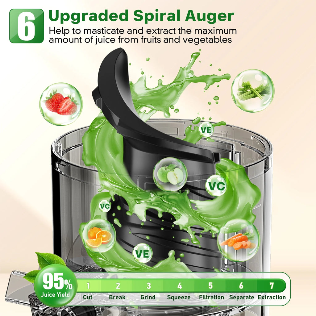 Cold Press Juicer Machines, High Nutrient Retention, 99% Juice Yield, 5.3" Wide Feed Chute for Whole Fruits & Vegetables, Quiet Slow Masticating Juicer, BPA-Free, Easy to Clean