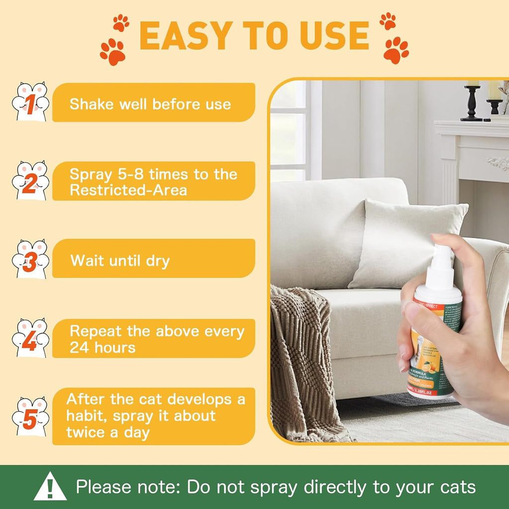 Cat Deterrent Spray - Safe Indoor & Outdoor Deterrent for Furniture Protection, Effective Training Aid with Natural Ingredients - Non-Toxic Anti-Scratch Formula