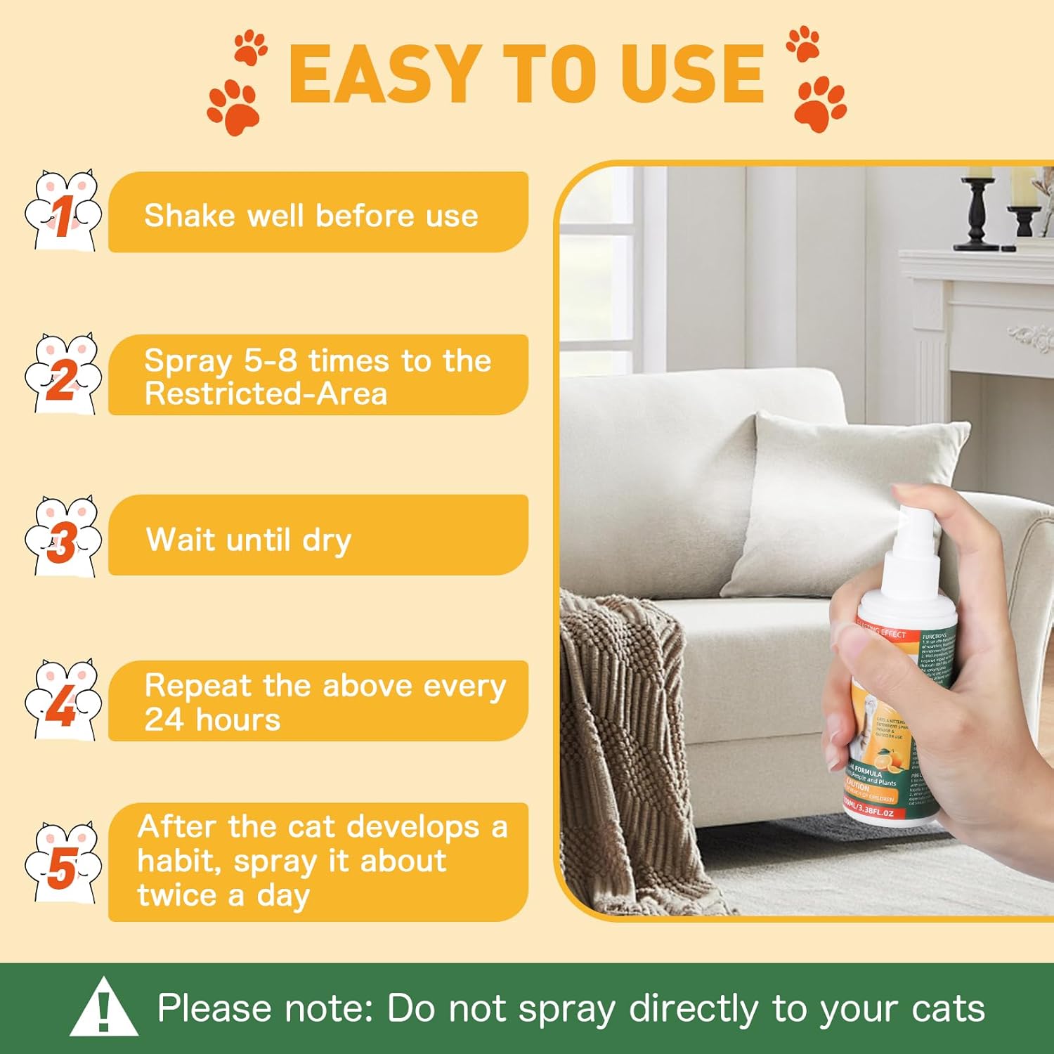 Cat Deterrent Spray - Safe Indoor & Outdoor Deterrent for Furniture Protection, Effective Training Aid with Natural Ingredients - Non-Toxic Anti-Scratch Formula