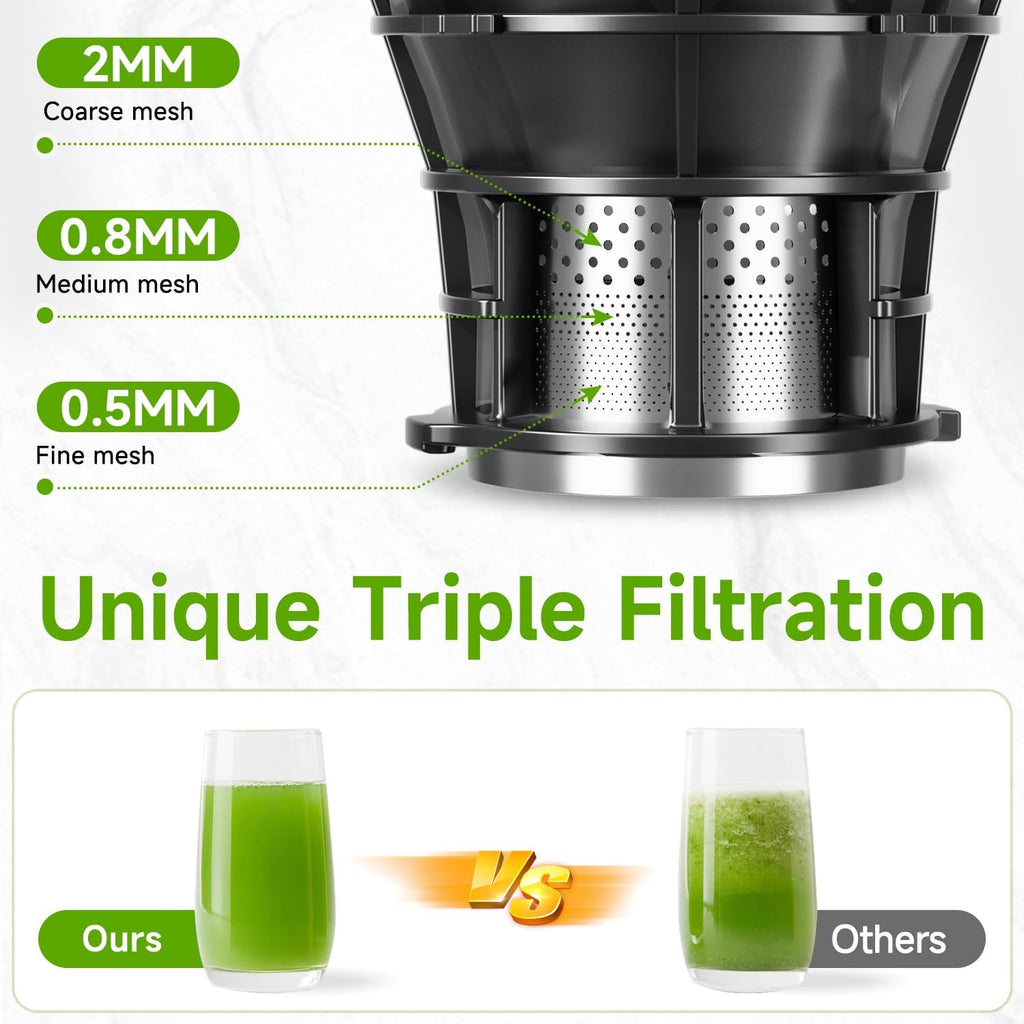 Cold Press Juicer, 5.8" Wide Feed Chute, 400W Slow Masticating Juicer Extractor Supports High Juice Yield, Whole Vegetables & Fruits, Dark Grey