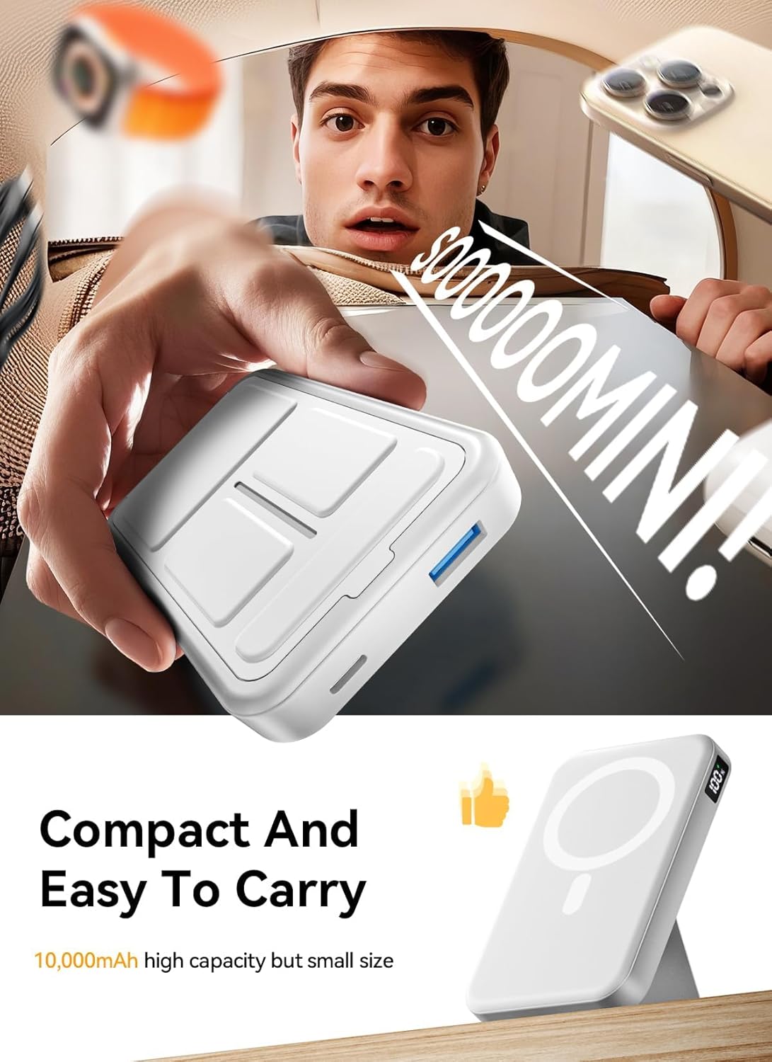 Magnetic Portable Charger, 10000mAh Power Bank with Leather Foldable Stand - Travel Essentials, USB-C 20W Fast Charging for Magsafe Battery Pack, Compatible with iPhone 17/16/15/14/13 Series