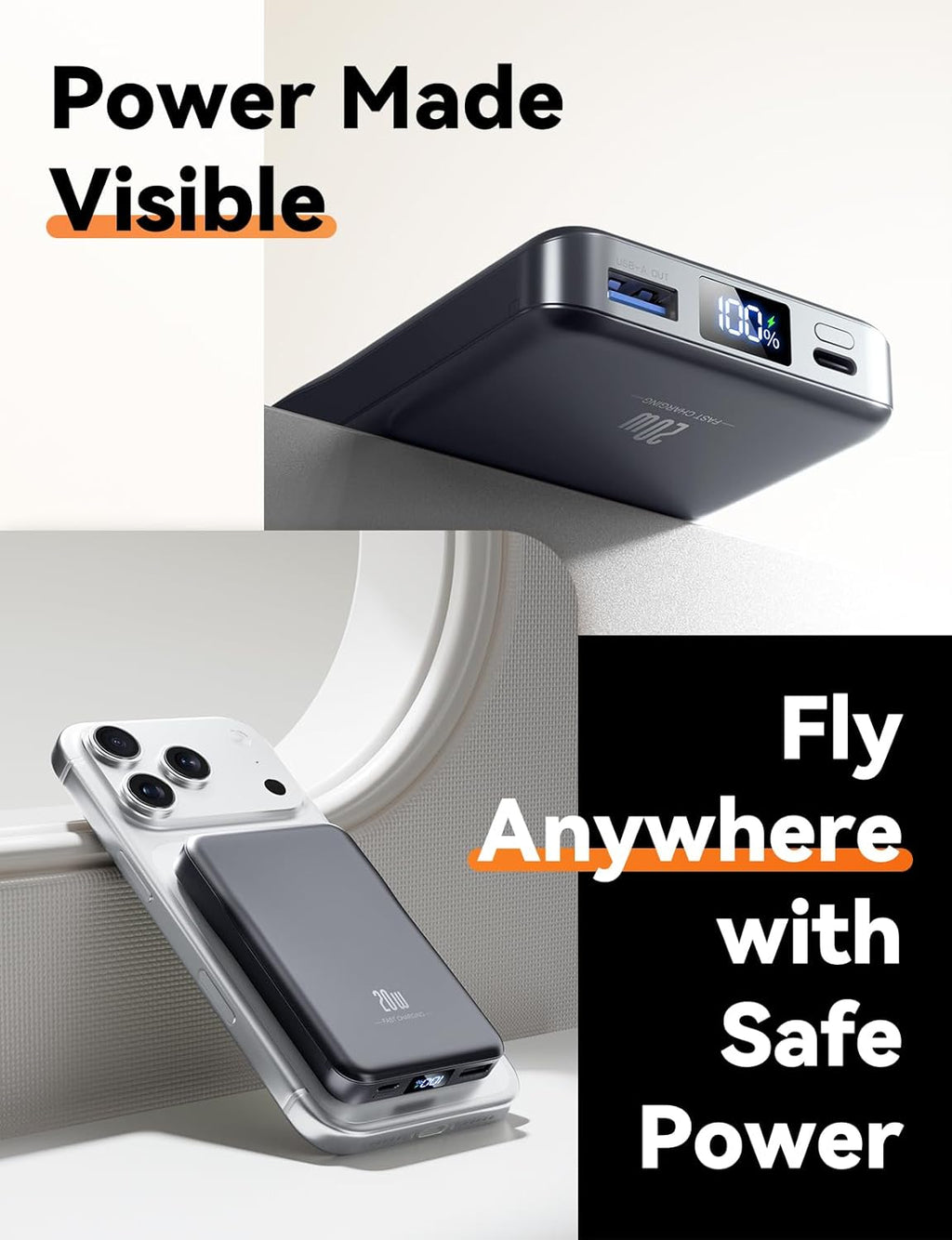 Magsafe Battery Pack, 5000mAh Magnetic Power Bank with Type-C Cable 20W PD Fast Charging Lighting Input Wireless Portable Charger for iPhone 17/16/15/14/13/12/ All Series