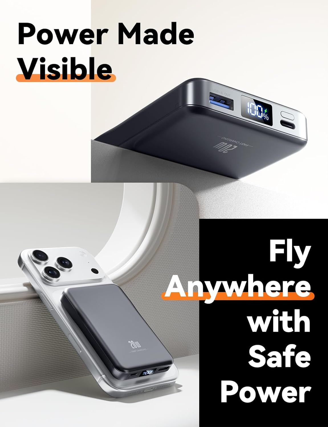 Magsafe Battery Pack, 5000mAh Magnetic Power Bank with Type-C Cable 20W PD Fast Charging Lighting Input Wireless Portable Charger for iPhone 17/16/15/14/13/12/ All Series