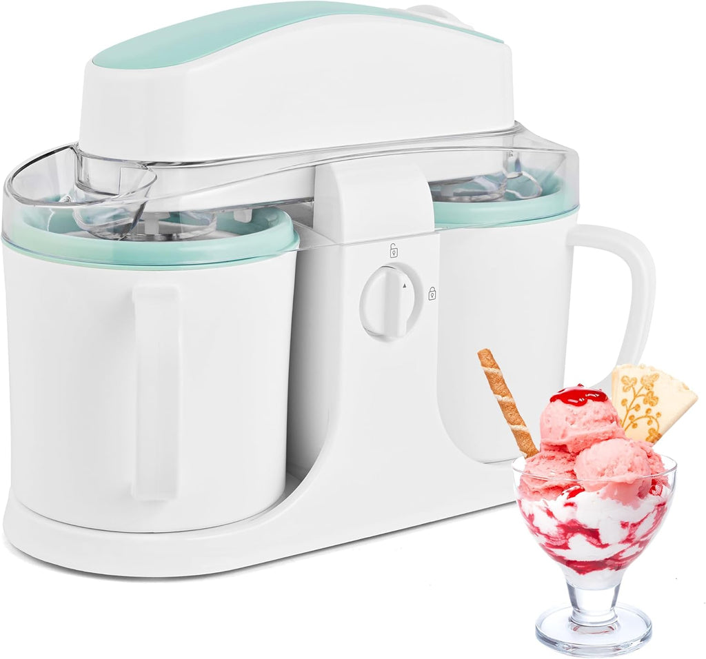 SUSTEAS Ice Cream Maker Machine,with Two Ice Cream Mug,Ice Cream for Frozen Yogurt,Sorbet,Gelato Treat,with Recipes,Simple Operation and Easy to Clean,White Green