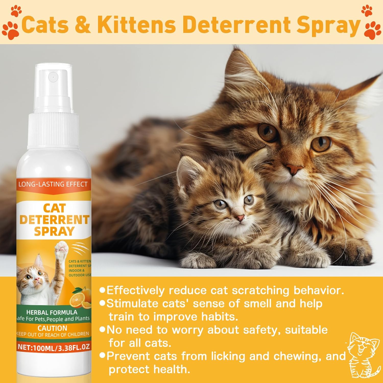 Cat Deterrent Spray - Safe Indoor & Outdoor Deterrent for Furniture Protection, Effective Training Aid with Natural Ingredients - Non-Toxic Anti-Scratch Formula