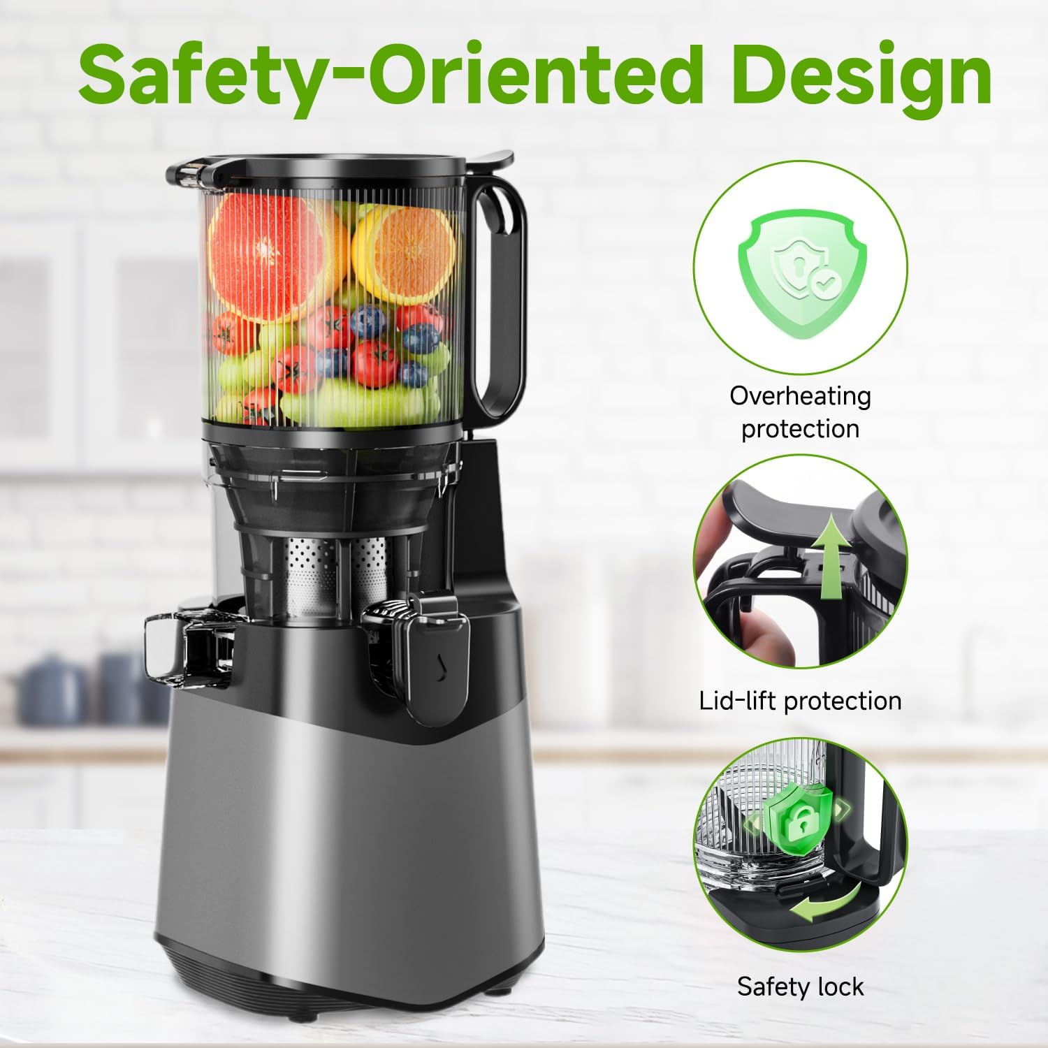 Cold Press Juicer, 5.8" Wide Feed Chute, 400W Slow Masticating Juicer Extractor Supports High Juice Yield, Whole Vegetables & Fruits, Dark Grey