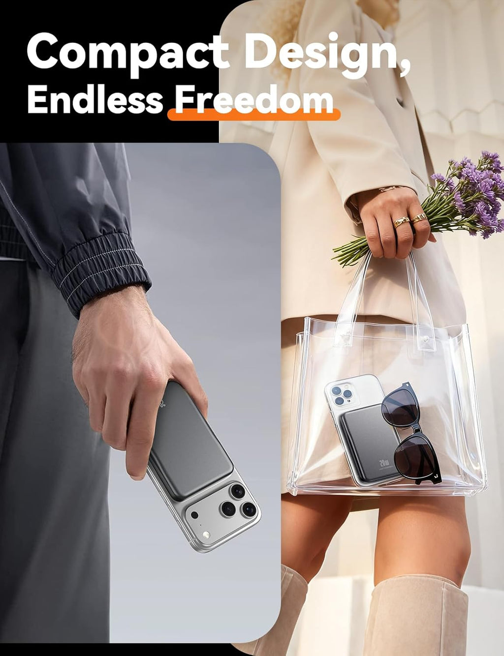 Magsafe Battery Pack, 5000mAh Magnetic Power Bank with Type-C Cable 20W PD Fast Charging Lighting Input Wireless Portable Charger for iPhone 17/16/15/14/13/12/ All Series