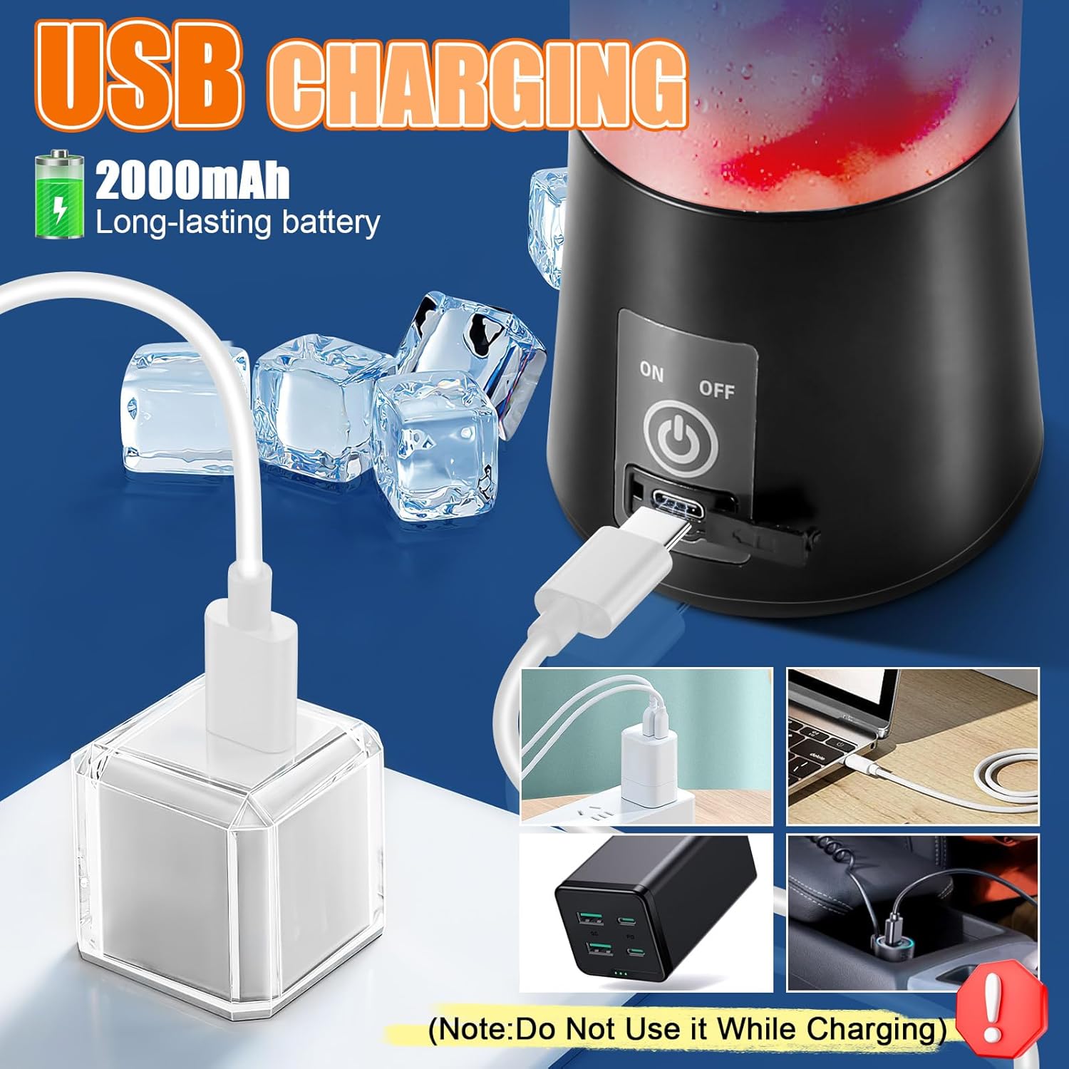 Portable Blender, Personal Size for Shakes and Smoothies with 6 Ultra Sharp Blades, Personal Blender USB Rechargeable Magnetic for Travel, Office, Gym (Black)