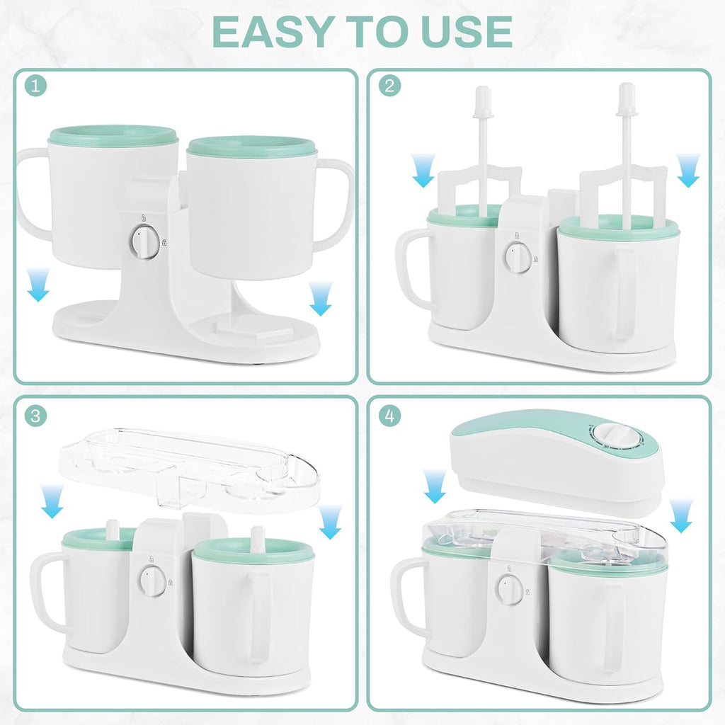SUSTEAS Ice Cream Maker Machine,with Two Ice Cream Mug,Ice Cream for Frozen Yogurt,Sorbet,Gelato Treat,with Recipes,Simple Operation and Easy to Clean,White Green