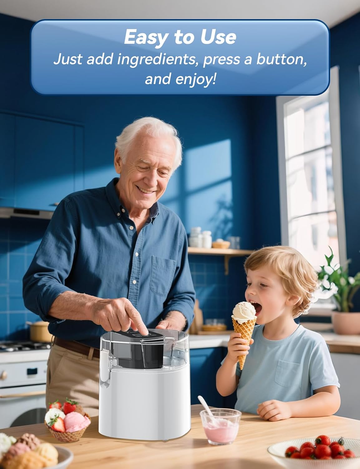 Ice Cream Maker, 1.5-Qt Ice Cream Machine and Frozen Yogurt Machine, 1.5-Qt Insulated Freezer Bowl, LCD Screen and Timer, Quick Results, Easy to Operate and Clean