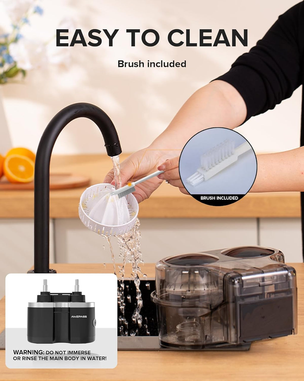 Dual-Head Electric Citrus Juicer, Lemon Squeezer with Power Cord and Cleaning Brush, 1-Button Automatic Juicer Machine for Orange, Lemon, Lime, Easy to Clean & Use, Built-in Cutter(Black)