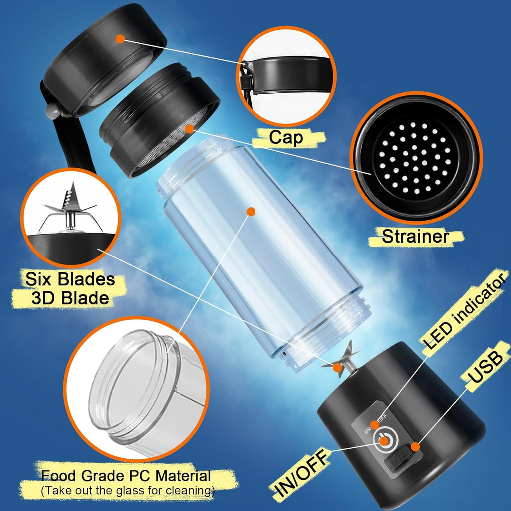 Portable Blender, Personal Size for Shakes and Smoothies with 6 Ultra Sharp Blades, Personal Blender USB Rechargeable Magnetic for Travel, Office, Gym (Black)