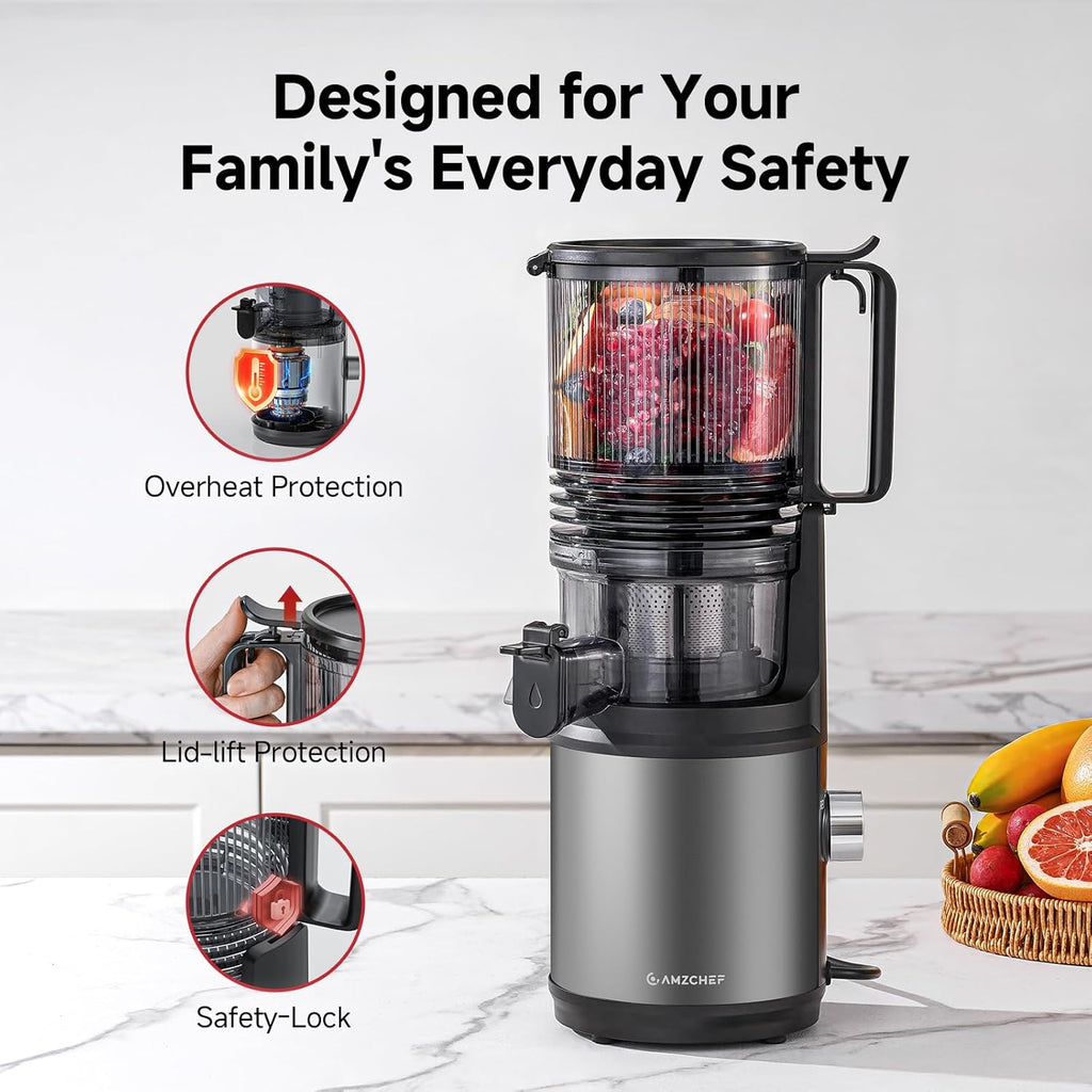 Cold Press Juicer, 5.8" Wide Feed Chute Juice Extractor Machine with 400W, High Juice Yield, Slow Masticating Juicer for Whole Vegetables & Fruits, Dark Grey