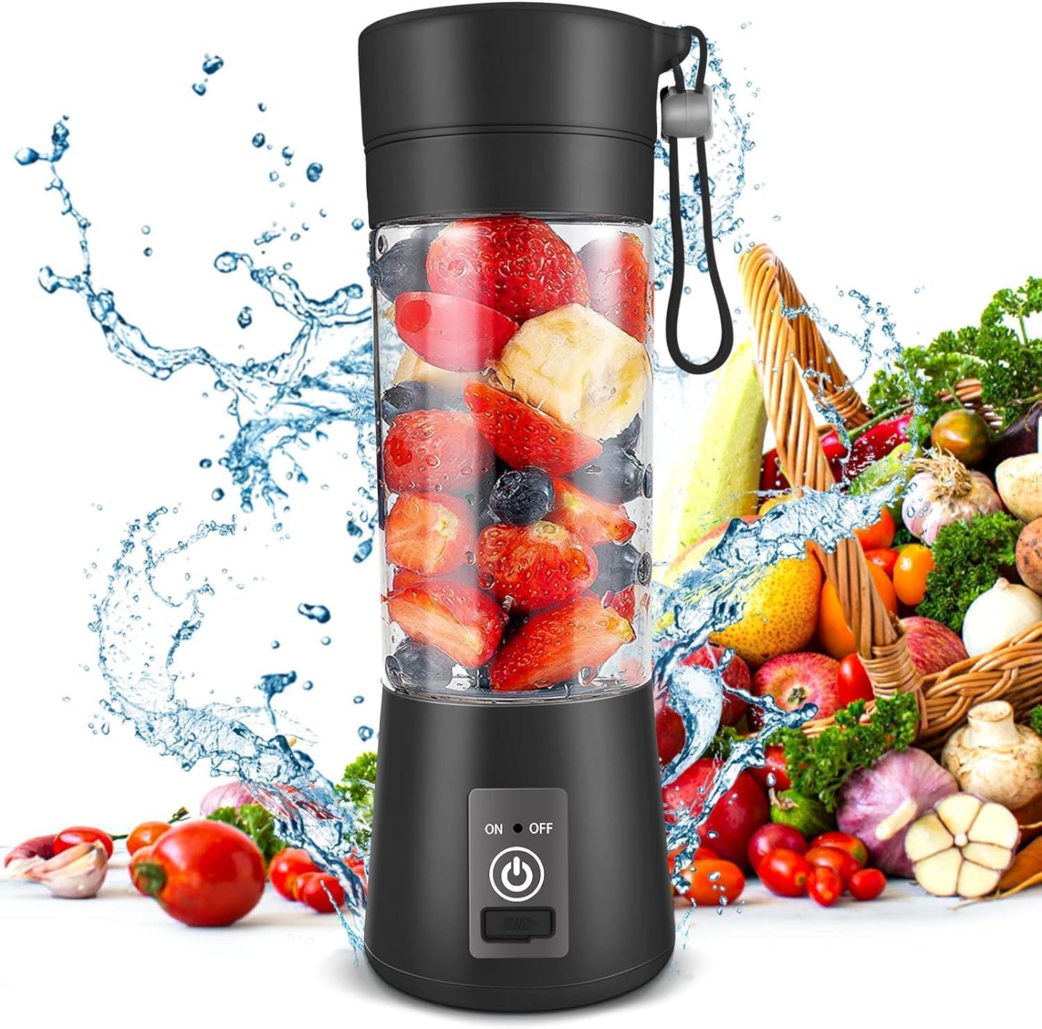 Portable Blender, Personal Size for Shakes and Smoothies with 6 Ultra Sharp Blades, Personal Blender USB Rechargeable Magnetic for Travel, Office, Gym (Black)