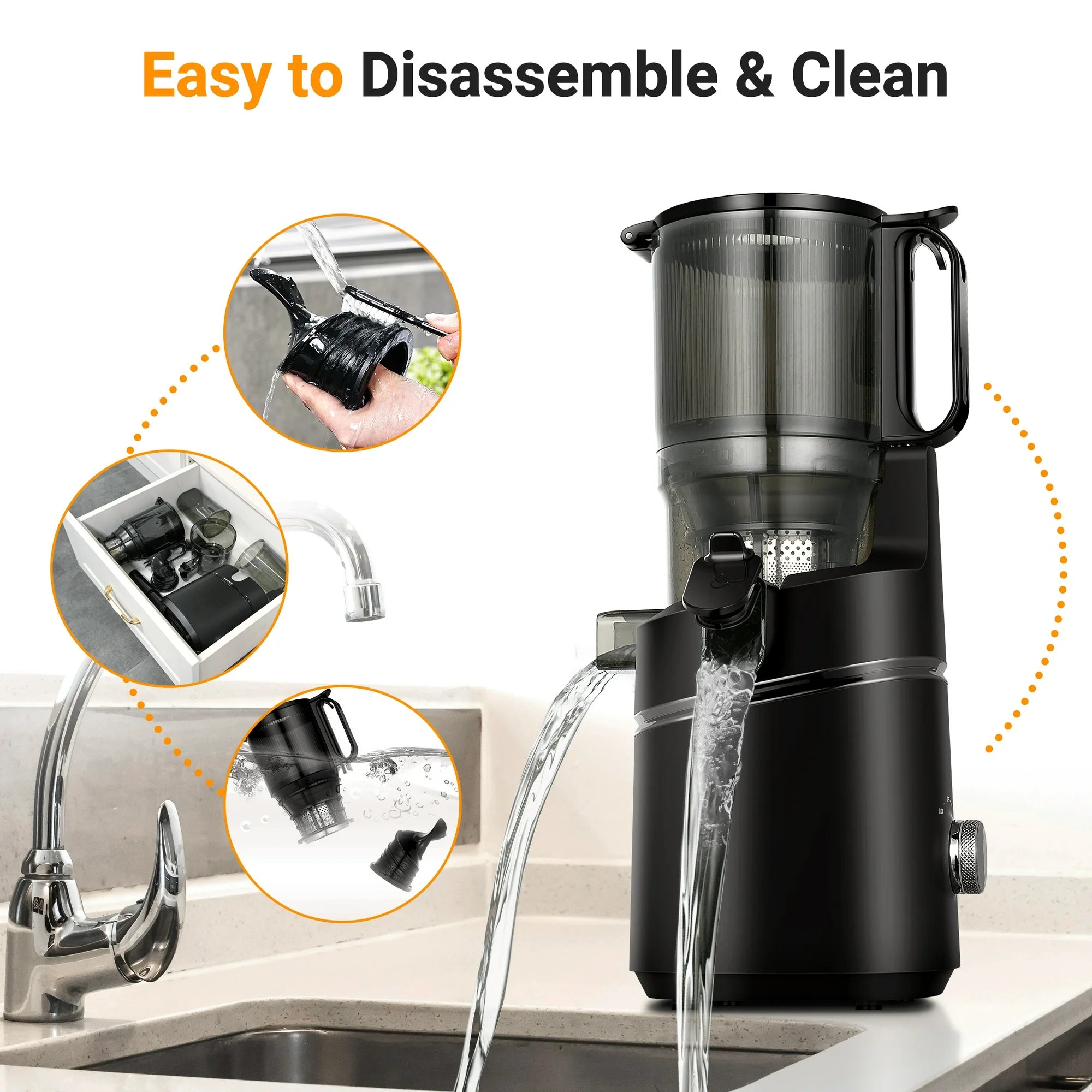 Cold Press Juicer, 5.3" Wide Feed Chute Juice Extractor Machine with 400W, High Juice Yield, Slow Masticating Juicer