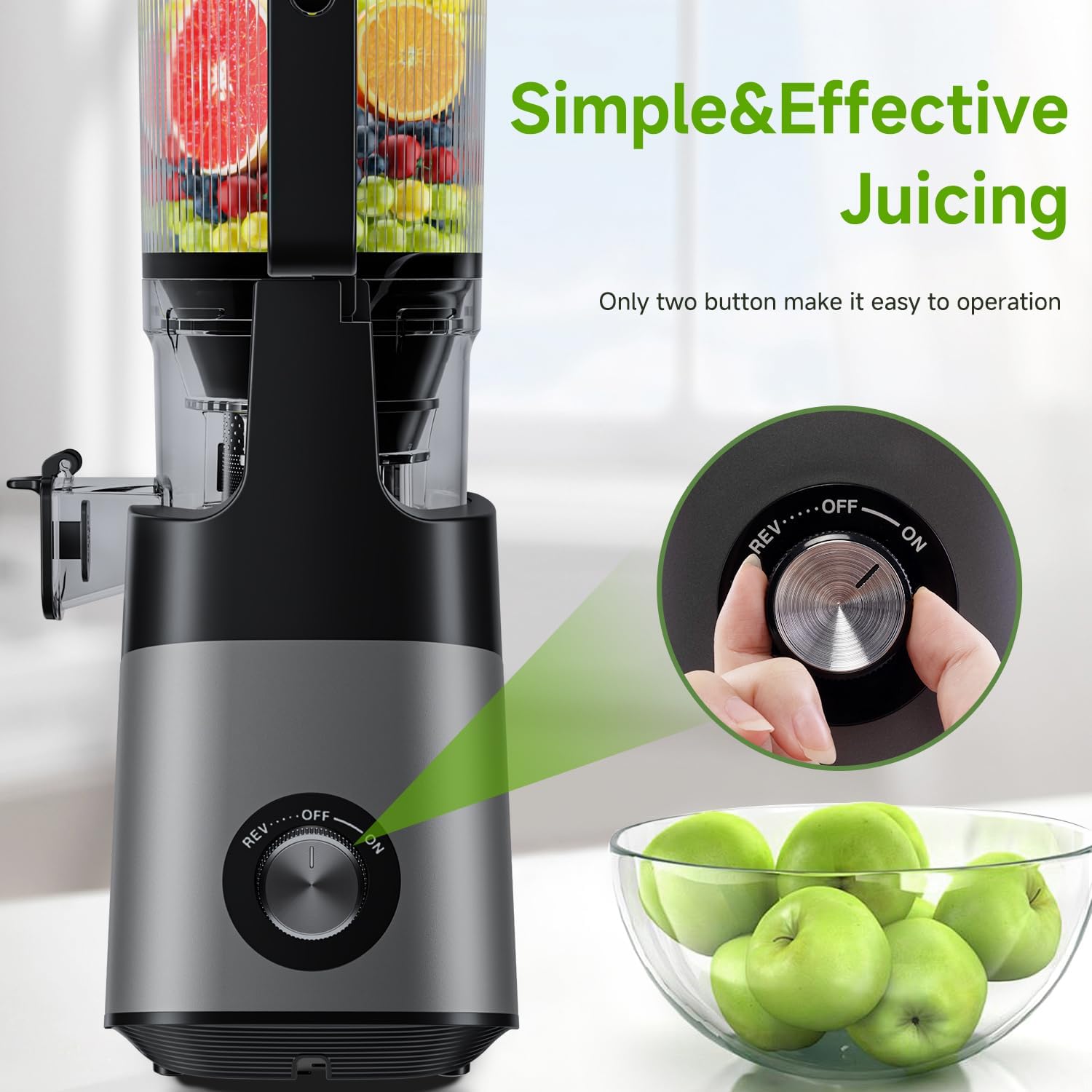 Cold Press Juicer, 5.8" Wide Feed Chute, 400W Slow Masticating Juicer Extractor Supports High Juice Yield, Whole Vegetables & Fruits, Dark Grey