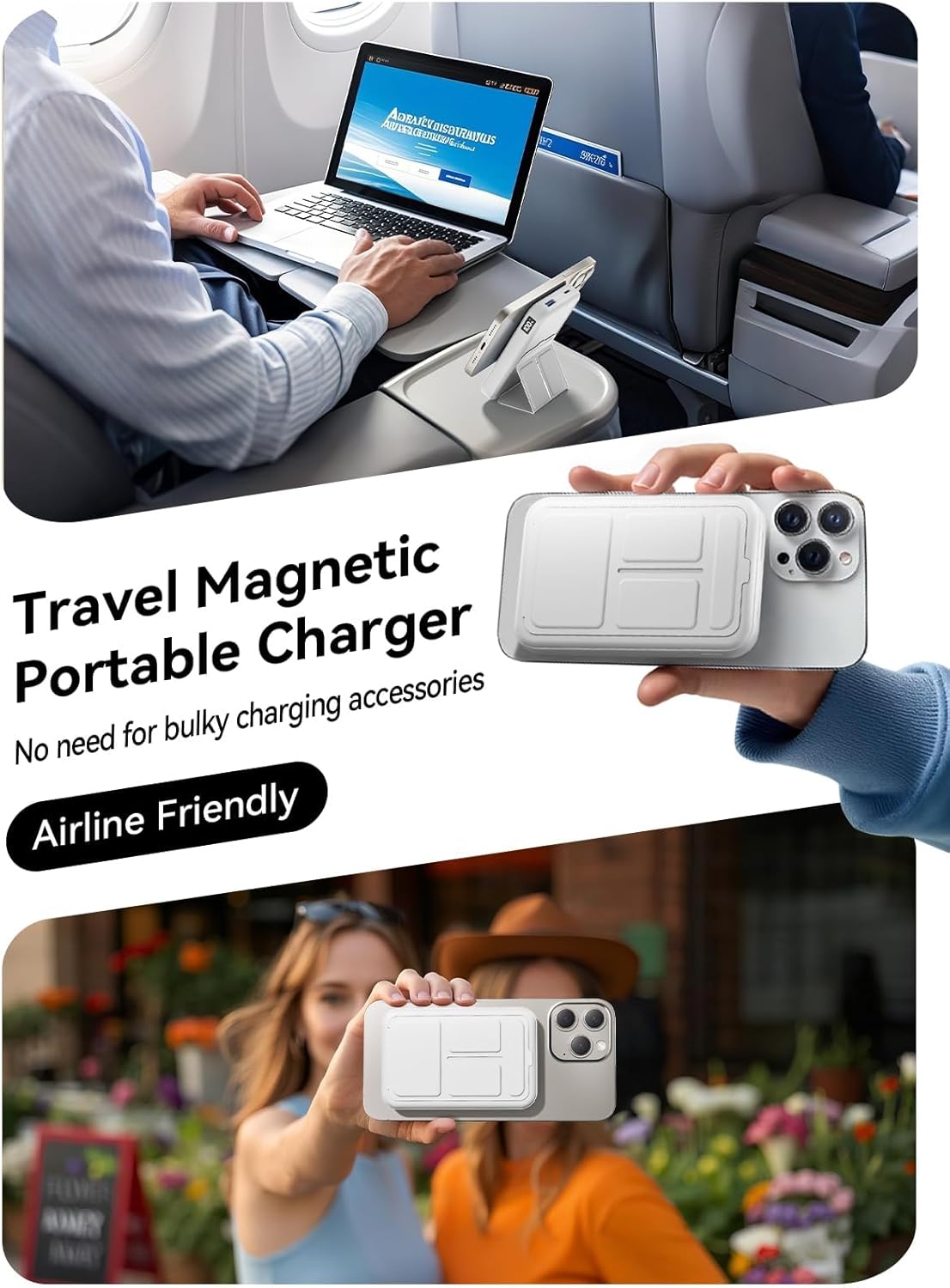 Magnetic Portable Charger, 10000mAh Power Bank with Leather Foldable Stand - Travel Essentials, USB-C 20W Fast Charging for Magsafe Battery Pack, Compatible with iPhone 17/16/15/14/13 Series