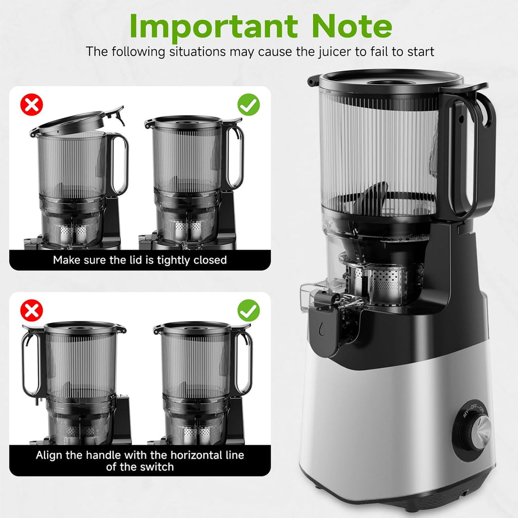 Cold Press Juicer, 5.8" Wide Feed Chute, With 400W Slow Masticating Juicer, Designed For High Juice Yield From Whole Fruits & Vegetables, Easy to Clean, Silver Gray