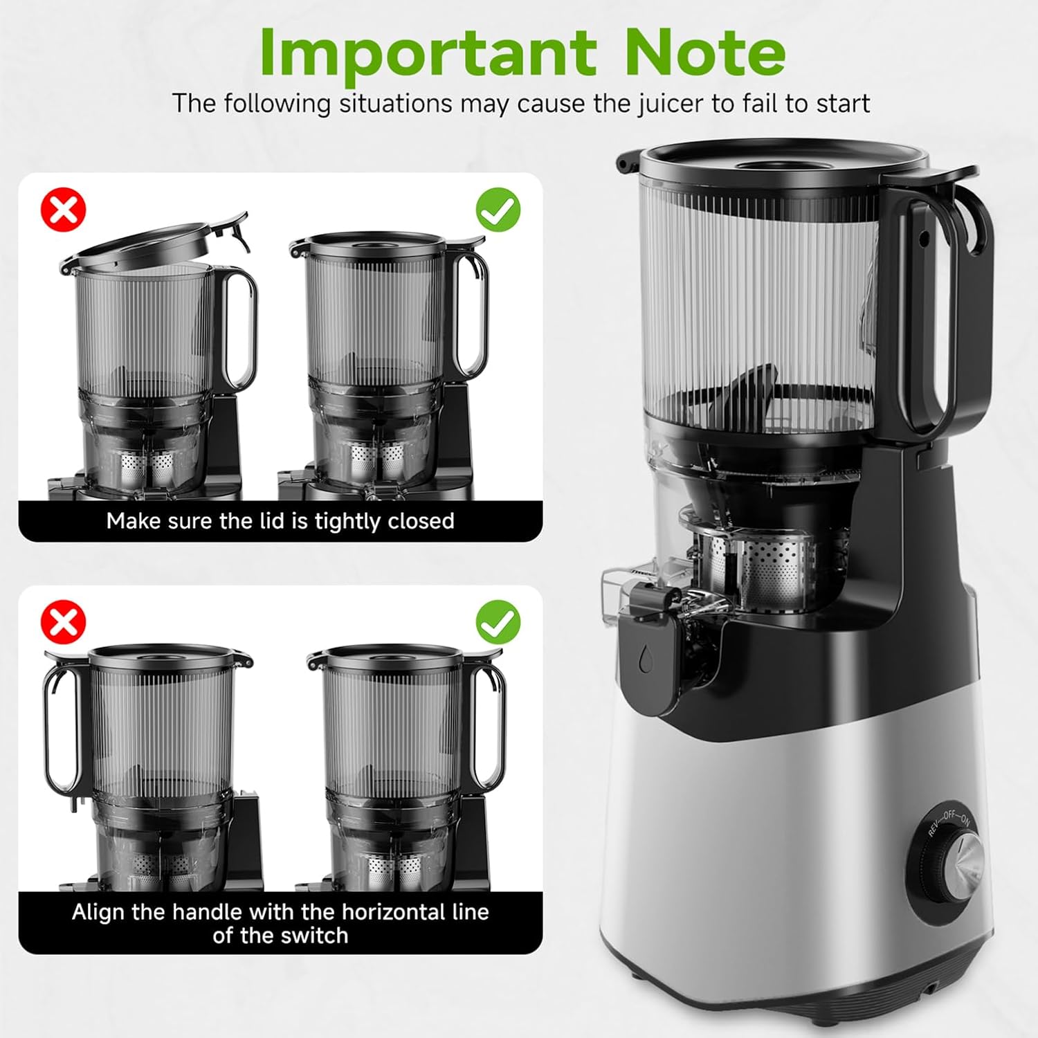 Cold Press Juicer, 5.8" Wide Feed Chute, With 400W Slow Masticating Juicer, Designed For High Juice Yield From Whole Fruits & Vegetables, Easy to Clean, Silver Gray