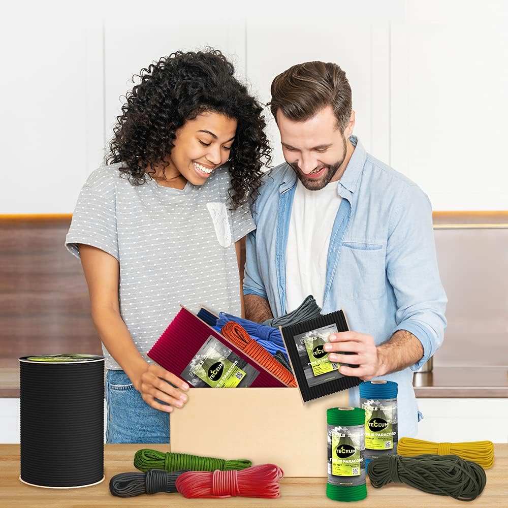 5/32" Paracord Rope 1000 – 1000ft / 200ft / 100ft / 50ft – Tactical Parachute Cord 4mm – 45+ Colors – Nylon String for Survival & Camping Gear – Stripe Cord for Survival – Utility Rope