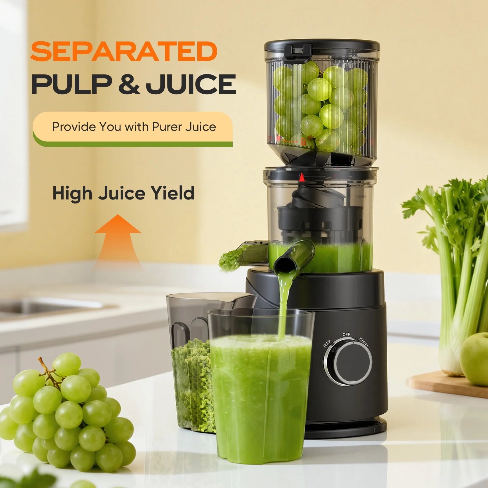 Cold Press Juicer, Juice Extractor Machine with 5.5" Extra Large Feed Chute, 300W Slow Masticating Juicer for Whole Vegetables and Fruits, 1.8L Auto-Feed Time-Saver, Easy to Clean