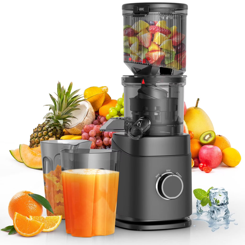 Cold Press Juicer, Juice Extractor Machine with 5.5" Extra Large Feed Chute, 300W Slow Masticating Juicer for Whole Vegetables and Fruits, 1.8L Auto-Feed Time-Saver, Easy to Clean