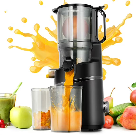 Cold Press Juicer, 5.3" Wide Feed Chute Juice Extractor Machine with 400W, High Juice Yield, Slow Masticating Juicer