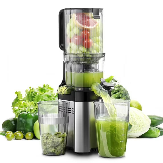 Cold Press Juicer, 5.2" Juicer Machines with Large Feed Chute for Whole Fruits & Vegetables, Stainless Steel Juice Extractor with Large Auger