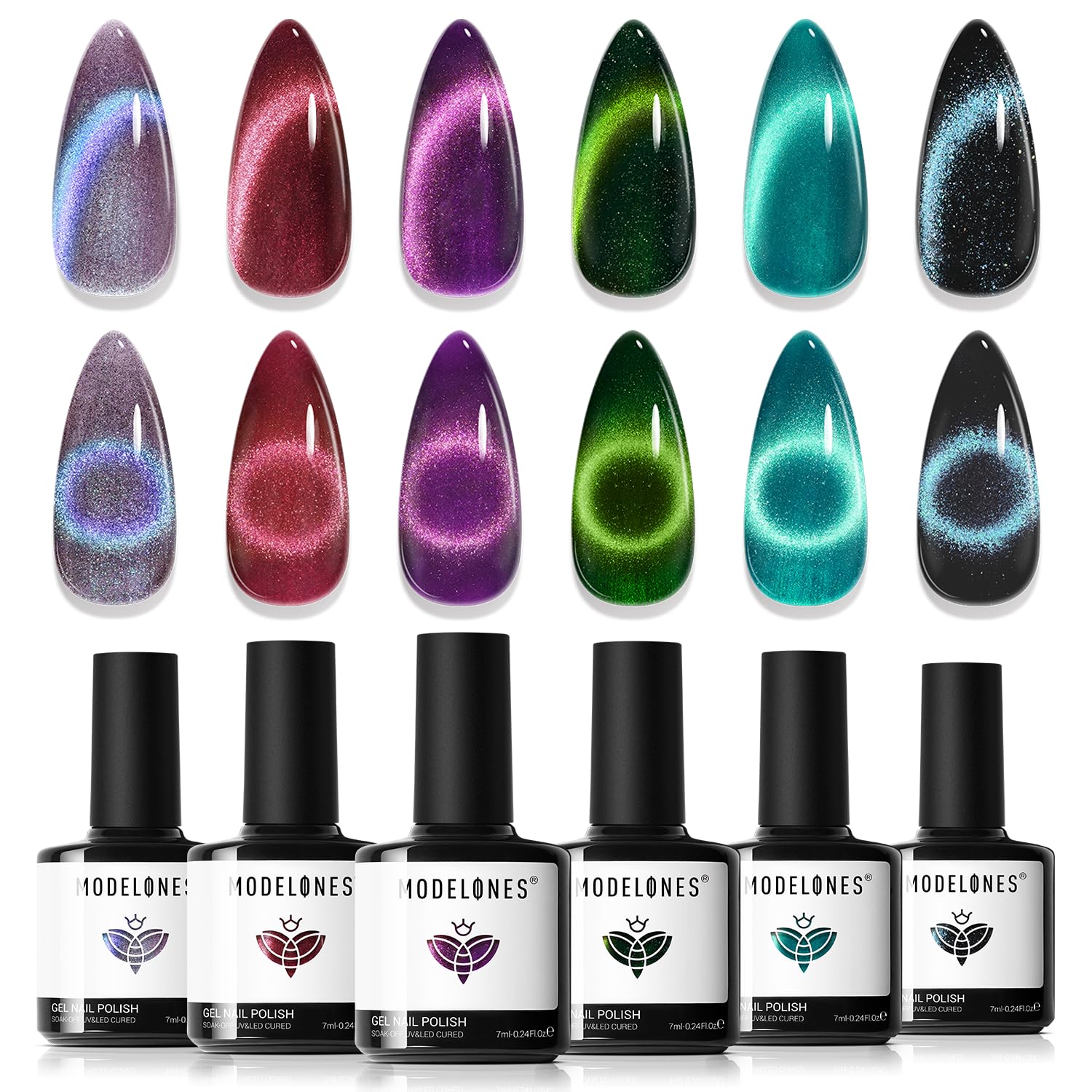 Cat Eye Gel Nail Polish, 6 Colors Christmas Glitter Red Green Purple Blue Gel Polish Set with Magnet Sparkle Galaxy Series Nail Gel Polish Kit Soak Off Led Nail Art Manicure Salon DIY Gifts