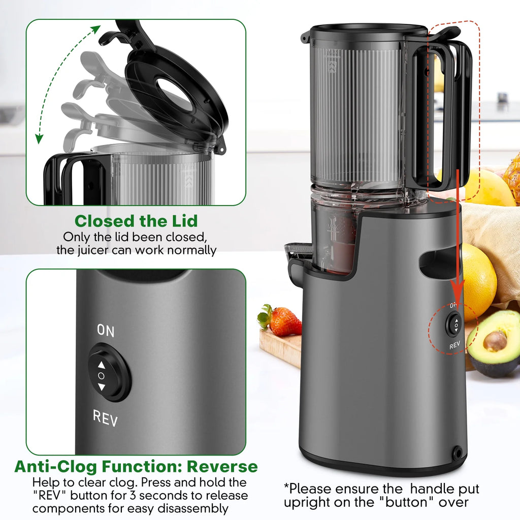 Cold Press Juicer Machines, High Nutrient Retention, 99% Juice Yield, 5.3" Wide Feed Chute for Whole Fruits & Vegetables, Quiet Slow Masticating Juicer, BPA-Free, Easy to Clean