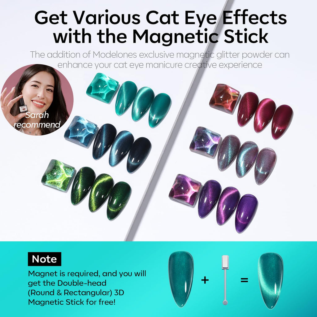 Cat Eye Gel Nail Polish, 6 Colors Christmas Glitter Red Green Purple Blue Gel Polish Set with Magnet Sparkle Galaxy Series Nail Gel Polish Kit Soak Off Led Nail Art Manicure Salon DIY Gifts