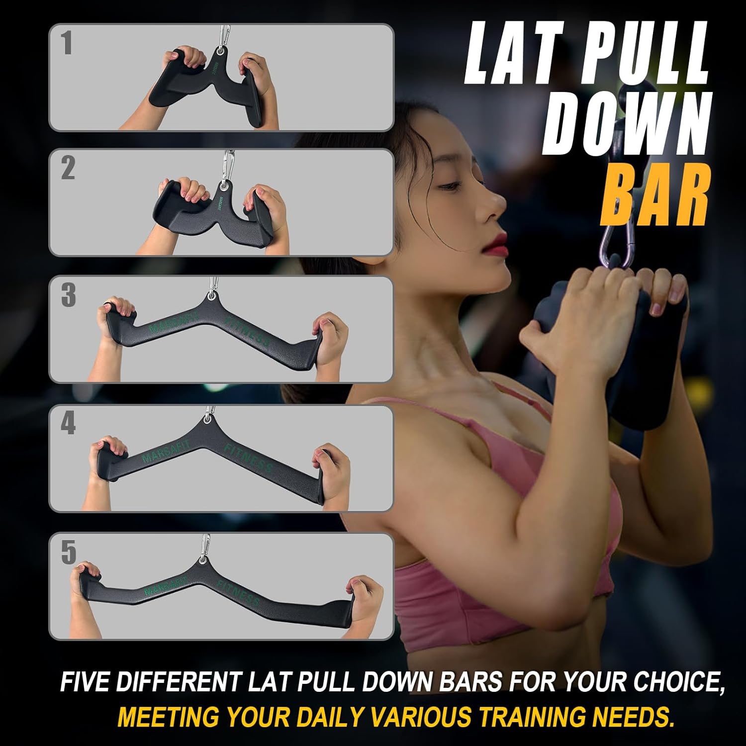 Home Gym Fitness Rowing T-bar V-bar Pulley Cable Machine Attachment, Bicep Curl Tricep Lat pulldown Bar Back Strength Training Handle Grips Lat Pull Down Bar for Seat Row Workout