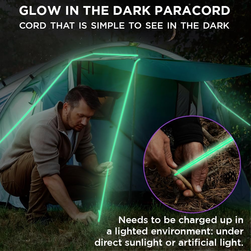 Reflective Paracord Rope 1000 – 1000ft/200ft/100ft/50ft – 40+ Colors – Glow in The Dark – para Cord – Utility Rope for Survival, Hunting & Camping Gear – Nylon String, Camping Rope, Tent Cord