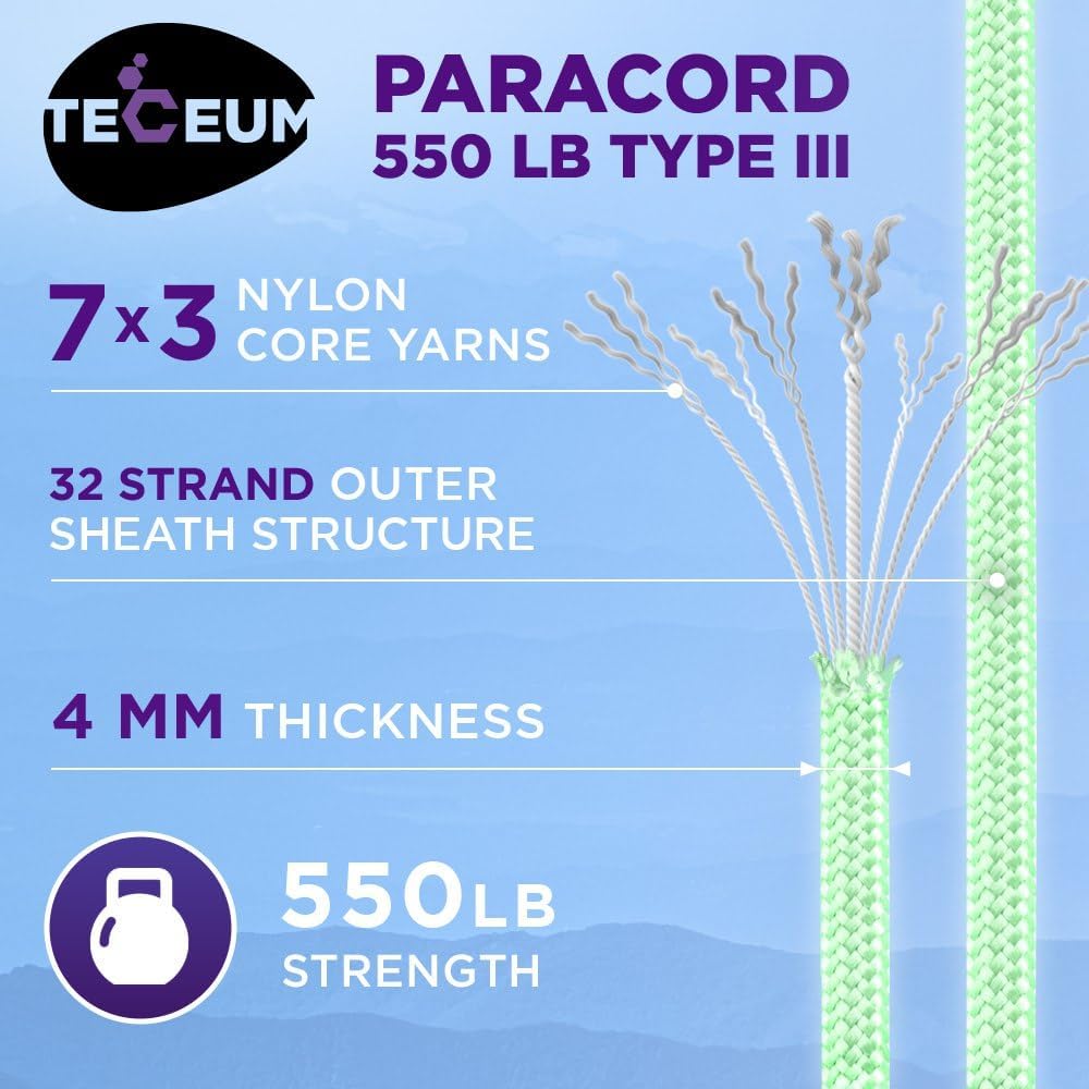 Reflective Paracord Rope 1000 – 1000ft/200ft/100ft/50ft – 40+ Colors – Glow in The Dark – para Cord – Utility Rope for Survival, Hunting & Camping Gear – Nylon String, Camping Rope, Tent Cord