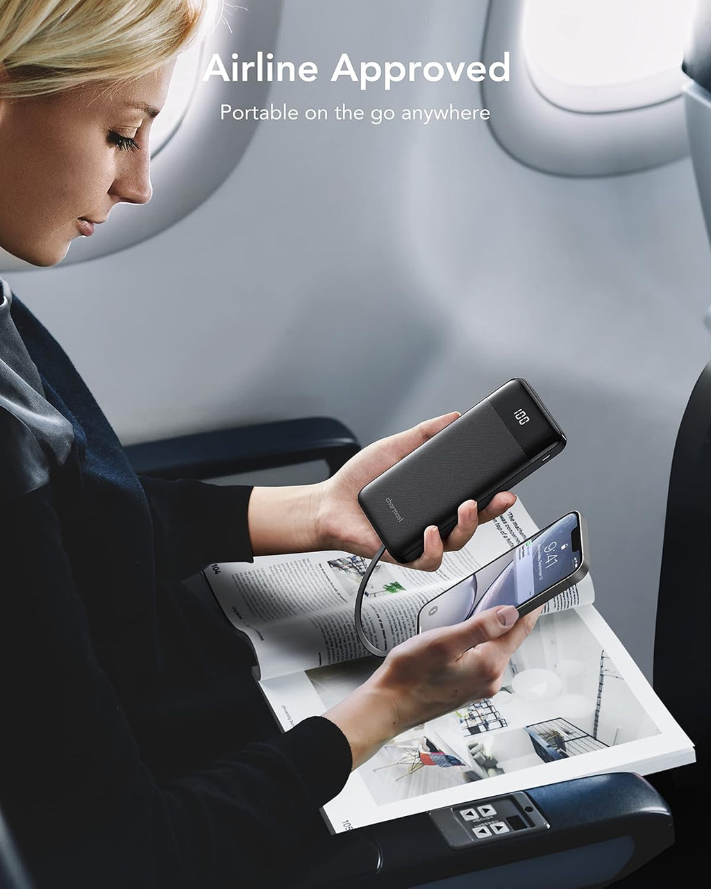 Portable Charger with Built in Cables, Power Bank with Cords Wires, Slim 10000mAh Travel Battery Pack 6 Outputs 3 Inputs 3A Fast Charging for Samsung Google Pixel LG Moto iPhone iPad