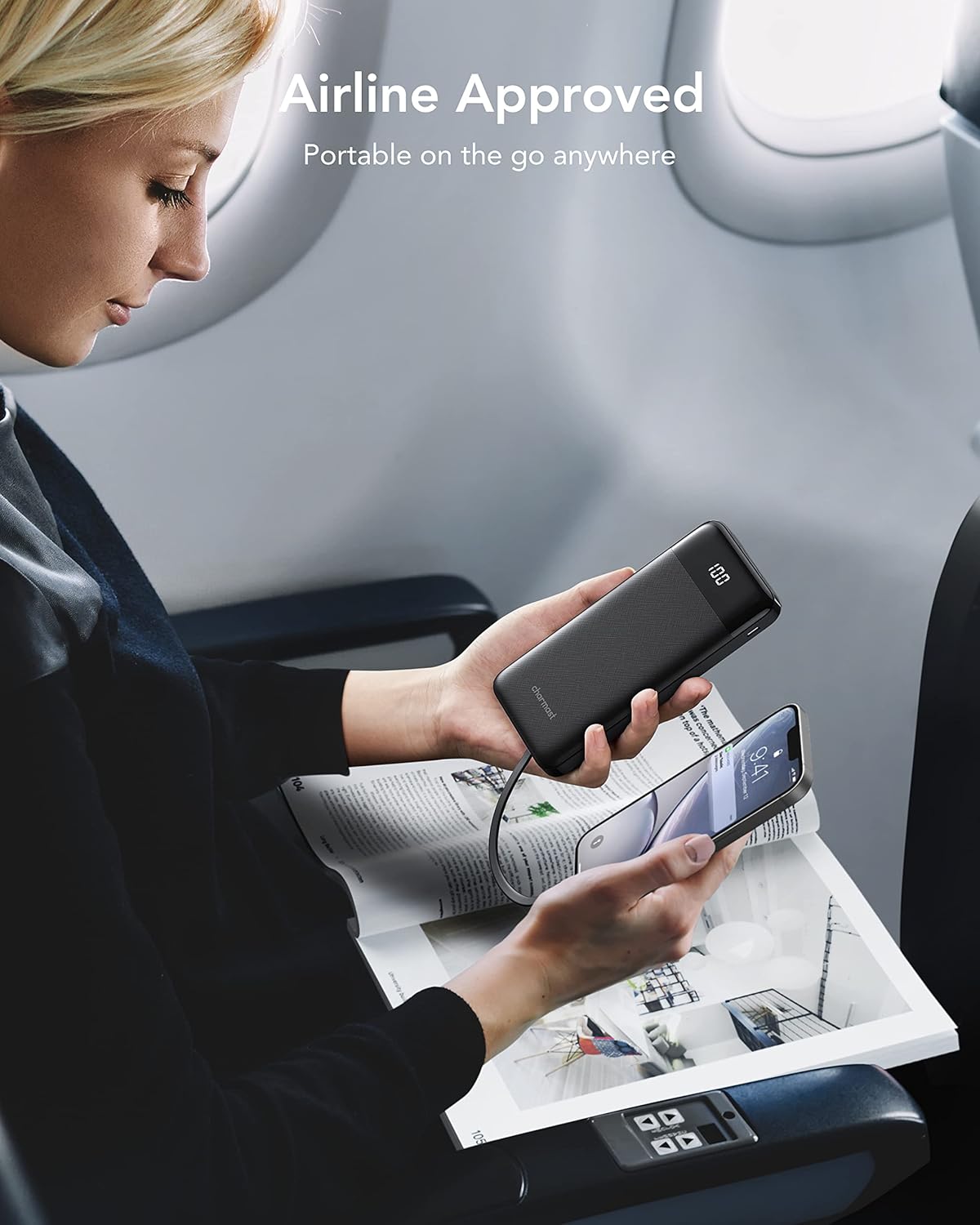 Portable Charger with Built in Cables, Power Bank with Cords Wires, Slim 10000mAh Travel Battery Pack 6 Outputs 3 Inputs 3A Fast Charging for Samsung Google Pixel LG Moto iPhone iPad