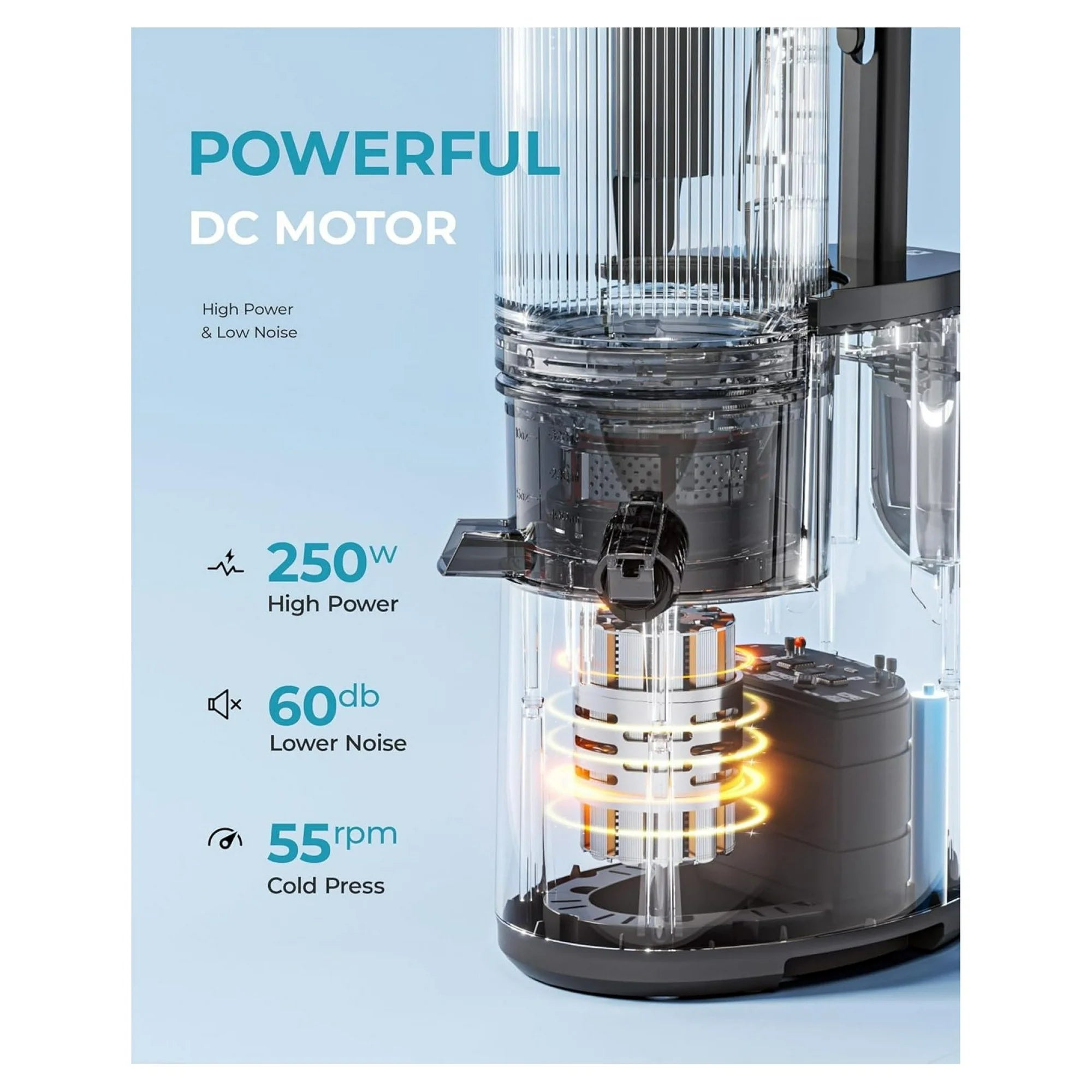 Cold Press Juicer, Wide Feed Chute Juicer Machines, Stainless Steel Slow Masticating Juicers Easy to Clean, Vegetables & Fruits Juice Extractor, High Juice Yield,