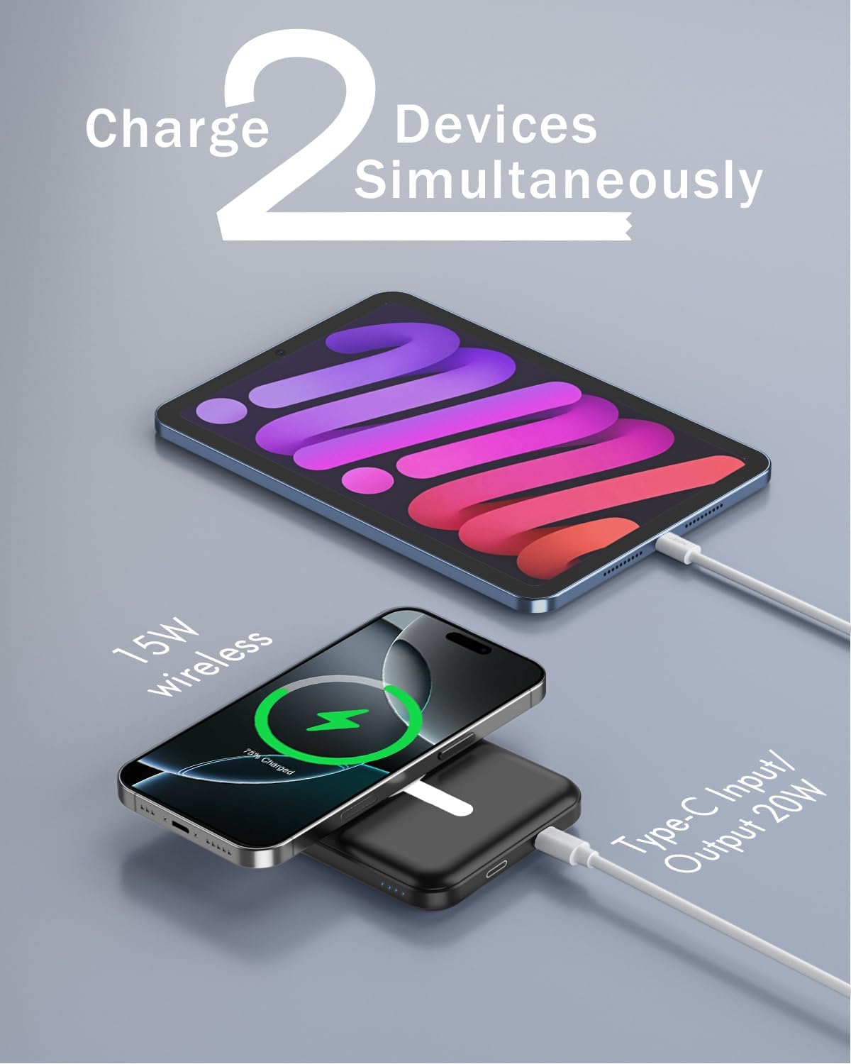 Magsafe Battery Pack, 5000mAh Magnetic Power Bank with Type-C Cable 20W PD Fast Charging Lighting Input Wireless Portable Charger for iPhone 17/16/15/14/13/12/ All Series-Black