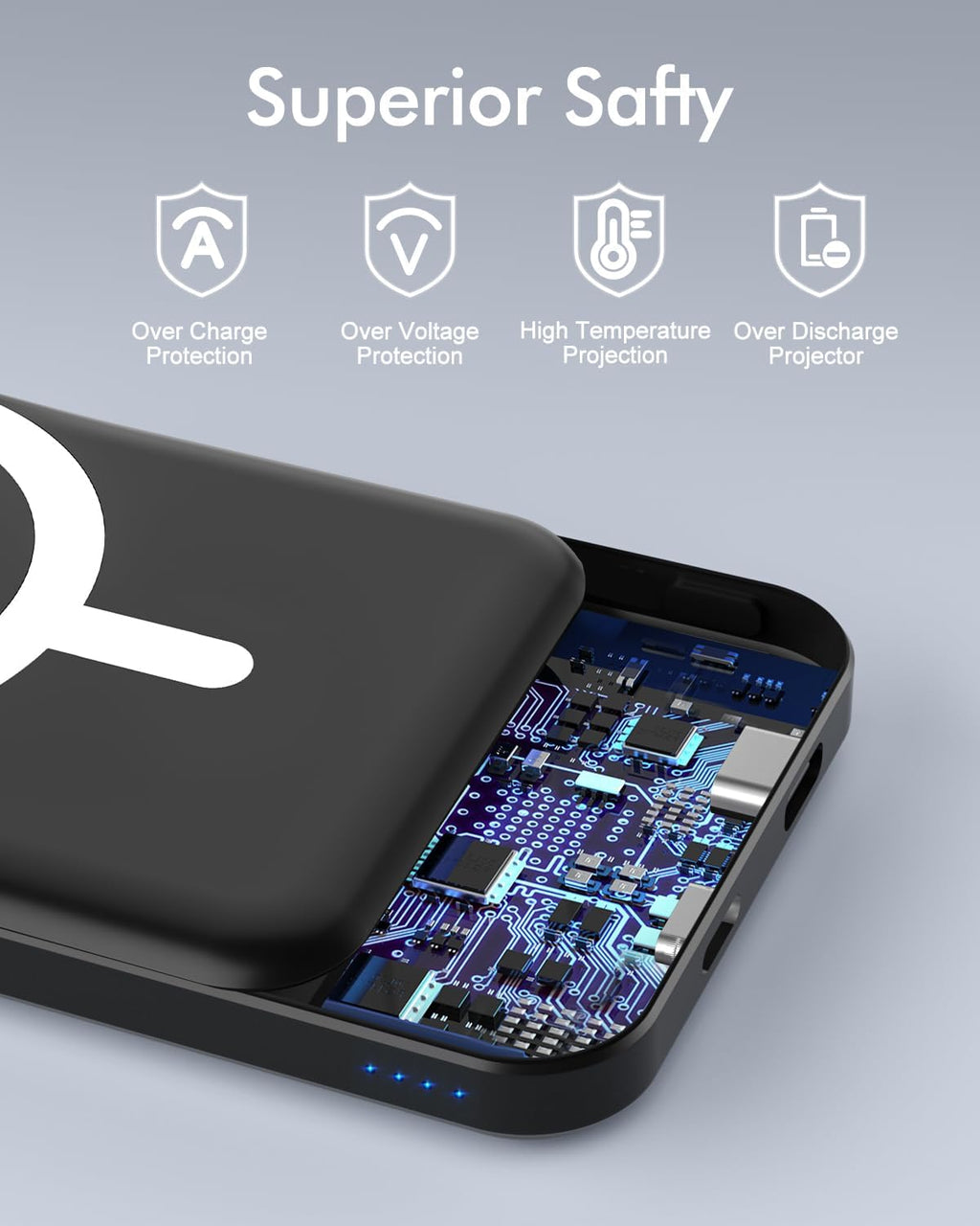 Magsafe Battery Pack, 5000mAh Magnetic Power Bank with Type-C Cable 20W PD Fast Charging Lighting Input Wireless Portable Charger for iPhone 17/16/15/14/13/12/ All Series-Black