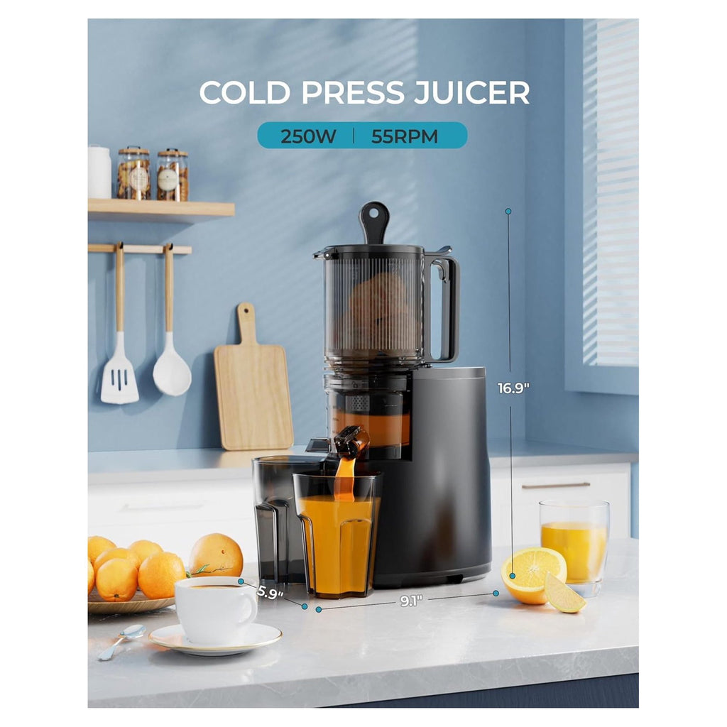Cold Press Juicer, Wide Feed Chute Juicer Machines, Stainless Steel Slow Masticating Juicers Easy to Clean, Vegetables & Fruits Juice Extractor, High Juice Yield,