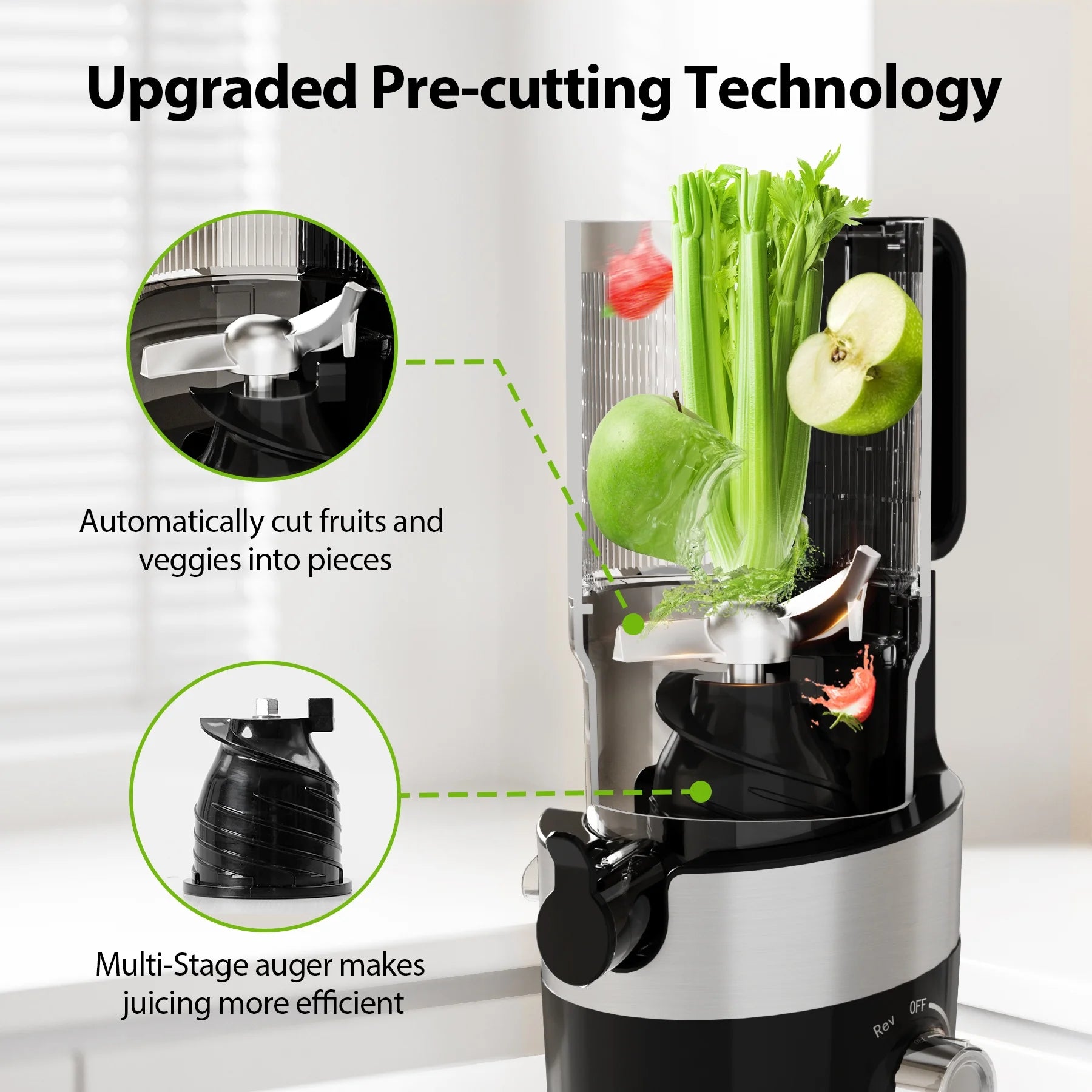 Cold Press Juicer Machine, Slow Masticating Juicer with 98% Yield, Wide Chute for Whole Fruits